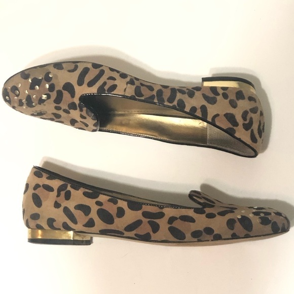 Anne Klein Suede Leopard Gold Trim Flats - Picture 1 of 8